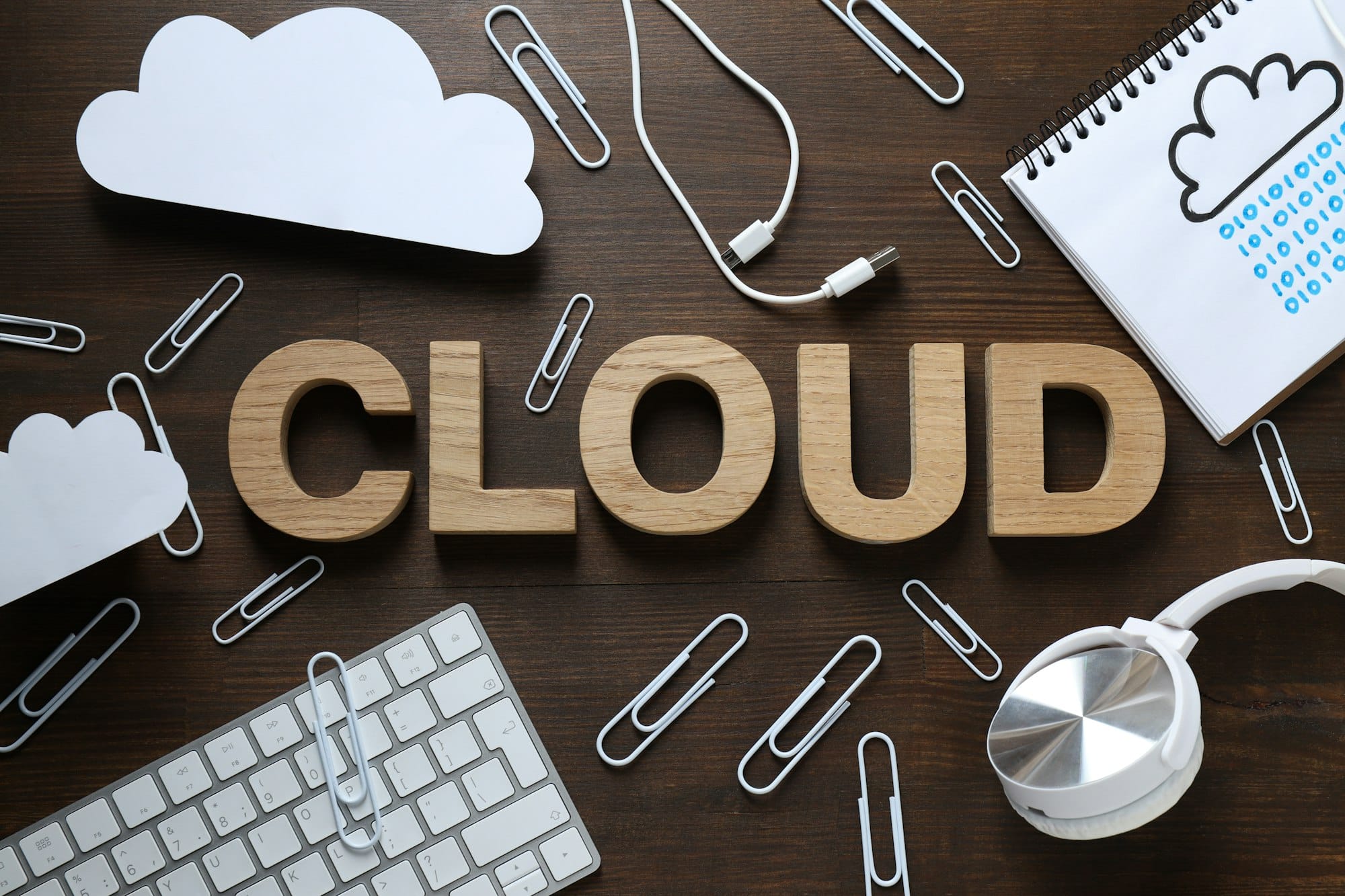 White, paper cloud with gadgets, cloud computing concept